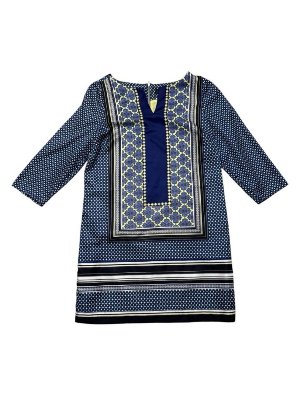The Limited Geometric Print Shift Dress Sleeveless Blue Yellow M